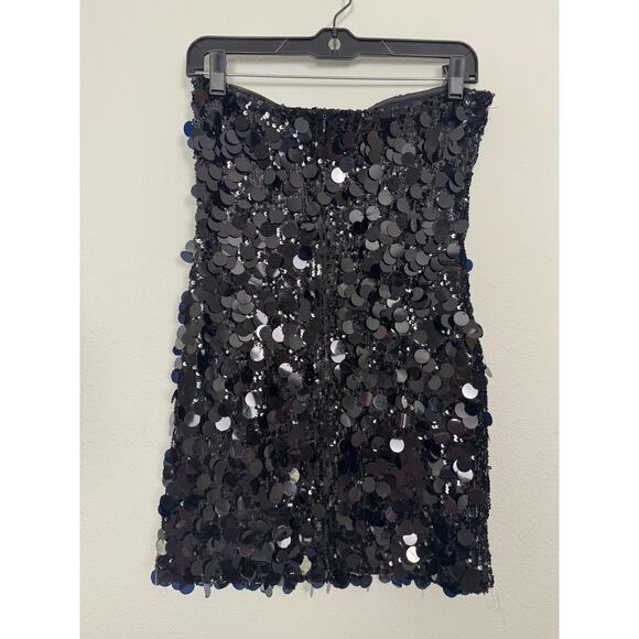 Sequin Dress Womens Small White Fox Black Paillette Mini Party Side Zip Lined - Picture 2 of 8